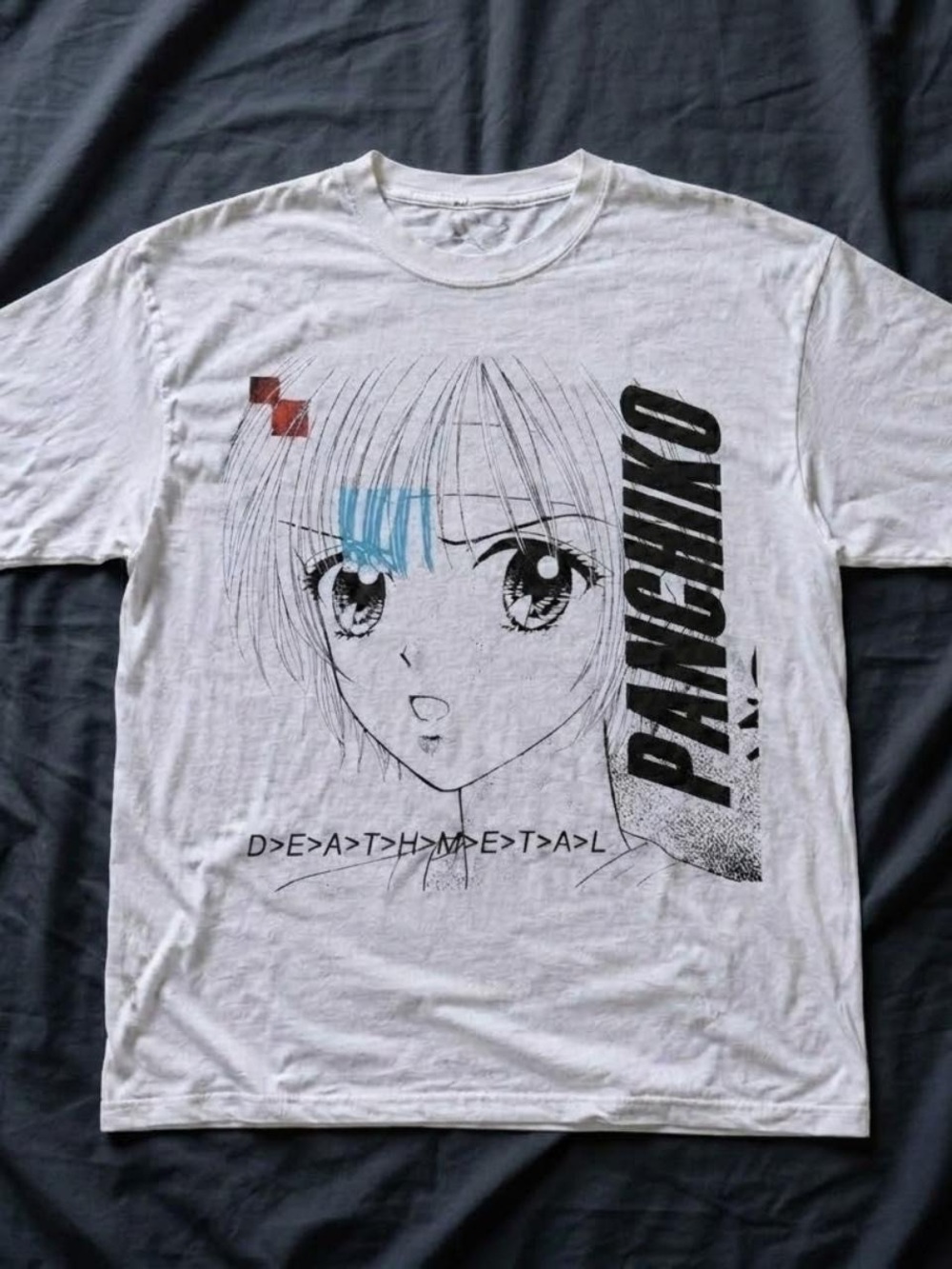 Gildan White Graphic Tee with Manga Face and PALMCHIKO Print
